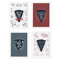 Quadros Frases Pizza Moldura Branca 33x43cm 4un