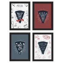Quadros Frases Pizza Moldura Preta 33x43cm 4un