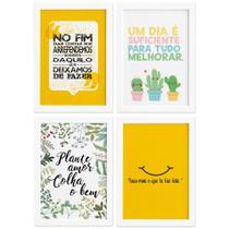 Quadros Frases Vida Feliz Moldura Branca 22x32cm 4un Quadros Frases Vida Feliz Moldura Branca 22x32cm 4un