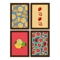 Quadros Frutas Cítricas Moldura Marrom 22x32cm 4un Quadros Frutas Cítricas Moldura Marrom 22x32cm 4un