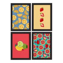 Quadros Frutas Cítricas Moldura Preta 33x43cm 4un