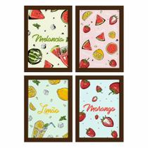 Quadros Frutas Refrescantes Moldura Marrom 33x43cm 4un