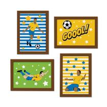 Quadros Futebol Gol 22x32cm Moldura Marrom 4un