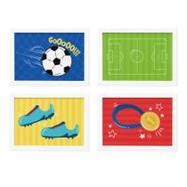 Quadros Futebol Infantil Kids kit 4un Moldura Branca 22x32cm