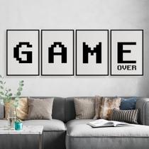 Quadros Game Over Decoração Quarto Gamer Kit 4 Peças 20x28cm - camaleão decorações