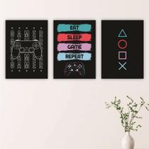 Quadros Gamer Decoração Quarto Geek Kit 3 Peças 20x28cm