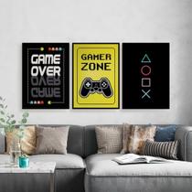 Quadros Gamer Decoração Quarto Nerd Geek Kit 3 Peças 20x28cm - camaleão decorações