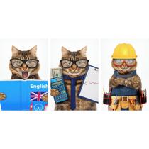Quadros Gatos Divertidos Profissões _ Kit 3 Telas