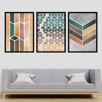 Quadros Geométrico Cubos Coloridos Moldura Preta 24X18Cm 3Un