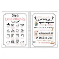 Quadros Guia Da Lavanderia Rosa Moldura Branca 24X18Cm 2Un