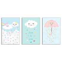 Quadros Infantil Chuva De Amor Kit 3 Peças 20X30Cm Quadros Infantil Chuva De Amor Kit 3 Peças 20X30Cm