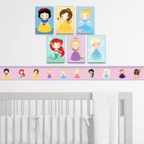 Quadros infantil e Faixa Decorativa Princesas Menina Bebê