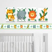 Quadros infantil e Faixa Decorativa Safári Baby kit com 4 peças 20x30cm Para Quarto De Bebê Infantil