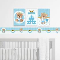 Quadros infantil e Faixa Decorativa Urso Príncipe Azul Claro Menino Bebê