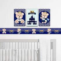 Quadros infantil e Faixa Decorativa Urso Príncipe Azul Marinho Menino Bebê