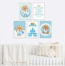 Quadros infantil Urso Príncipe Azul Claro Kit 5 20x30cm Decorativo Quarto Criança