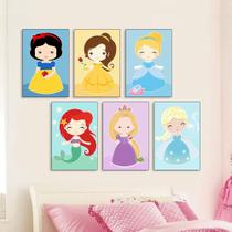 Quadros infantis Princesas kit 6 peças 20x30cm Quarto Meninas Cute - D.Lima produtos