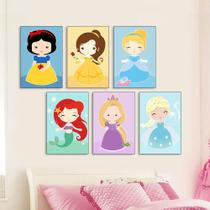 Quadros infantis Princesas kit 6 peças 20x30cm Quarto Meninas Cute Quadros infantis Princesas kit 6 peças 20x30cm Quarto Meninas Cute