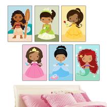 Quadros infantis Princesas Negras kit 6 peças 20x30cm Quarto Meninas Cute
