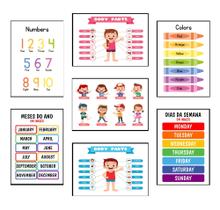 Quadros Inglês Escola Numeros Educativos Kit 7 Peças 20x28cm