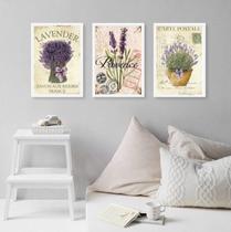 Quadros Lavanda Francesa Provence 45x34cm - Kit 3 Peças