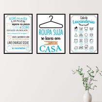 Quadros Lavanderia Decorativos Azul Kit 3 Peças 20x28cm
