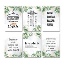Quadros Lavanderia Lavar Passar Amar Folhas 6 Peças 20x28cm