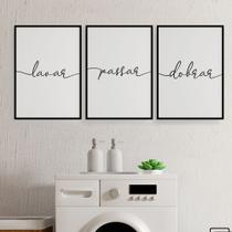 Quadros Lavanderia Lavar Passar Dobrar Branco Kit 3 Peças