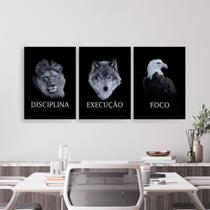 Quadros Leão Aguia Lobo Foco Motivação Kit 3 Peças 28x40cm Quadros Leão Aguia Lobo Foco Motivação Kit 3 Peças 28x40cm