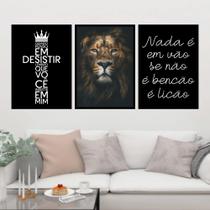 Quadros Leão Cruz Frases Decorativo Sala Kit 3 Peças 28x40cm Quadros Leão Cruz Frases Decorativo Sala Kit 3 Peças 28x40cm