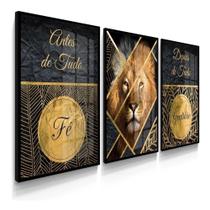 Quadros Leão Leoa Luxo Judá Folhas Dourado Fé Sofá