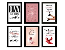 Quadros Loja Calçados Sapatos Rosa Moda Fashion Kit 6 Peças