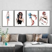Quadros Loja Moda Mulher Look Fashion Kit 4 Peças 20x28cm