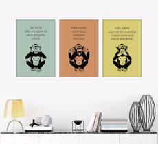 Quadros Macacos Sábios Coloridos 20x30cm Kit 3 Peças Decorativo Sala Quarto Quadros Macacos Sábios Coloridos 20x30cm Kit 3 Peças Decorativo Sala Quarto