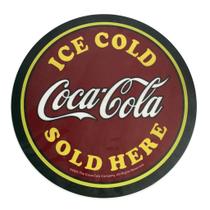 Quadros Madeira Redondo Grande (50cm diâmetro) Ice Cold Coca Cola Sold Here/Bebida