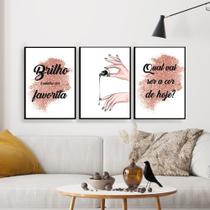 Quadros Manicure Rose Gold Unha Esmalteria 3 Peças 20x28cm