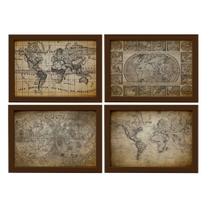 Quadros Mapas Antigos Vintage Moldura Marrom 33x43cm Kit 4un Quadros Mapas Antigos Vintage Moldura Marrom 33x43cm Kit 4un