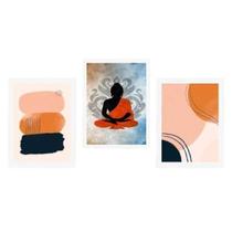 Quadros Meditação Abstrato Moldura Branca 24X18Cm 3 Peças Quadros Meditação Abstrato Moldura Branca 24X18Cm 3 Peças