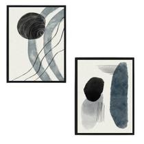 Quadros Minimalistas Cinza E Preto Moldura Preta 33X24Cm 2Un