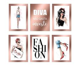 Quadros Moda Diva Loja Rose Gold Style Fashion Kit 6 Peças