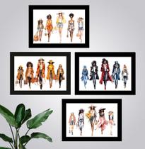 Quadros Moda Estações Mulher Loja Roupa Kit 4 Peças 20x28cm