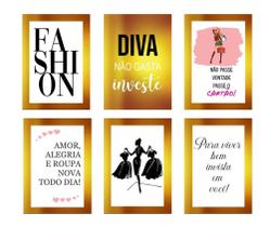 Quadros Moda Gold Loja Roupa Look Fashion Dourado 6 Peças Quadros Moda Gold Loja Roupa Look Fashion Dourado 6 Peças