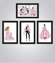 Quadros Moda Loja Feminina Mulher Look Rosa Fashion 4 Peças