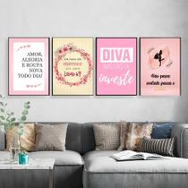 Quadros Moda Loja Mulher Diva Rosa Frases Decoração 4 Peças Quadros Moda Loja Mulher Diva Rosa Frases Decoração 4 Peças