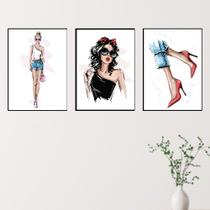 Quadros Moda Mulher Loja Look Fashion Kit 3 Peças 20x28cm