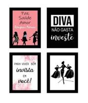 Quadros Moda Mulher Loja Look Fashion Kit 4 Peças 20x28cm