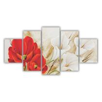 Quadros Mosaico Floral Buquê Copo De Leite + Flor Vermelha