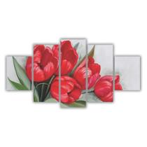 Quadros Mosaico Floral Flores Buquê Tulipas Vermelhas 115X60 - X4adesivos
