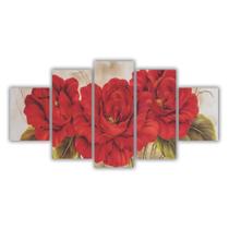 Quadros Mosaico Mdf Floral Flores Buquê Vermelho 2 115X60Cm