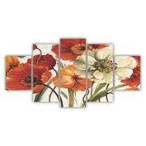 Quadros Mosaico Mdf Floral Flores De Outono Laranja 115X60Cm